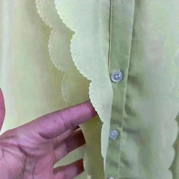 Anthro/Meadow Rue Scallop Blouse yellow/green color size 4 - Picture 7 of 9
